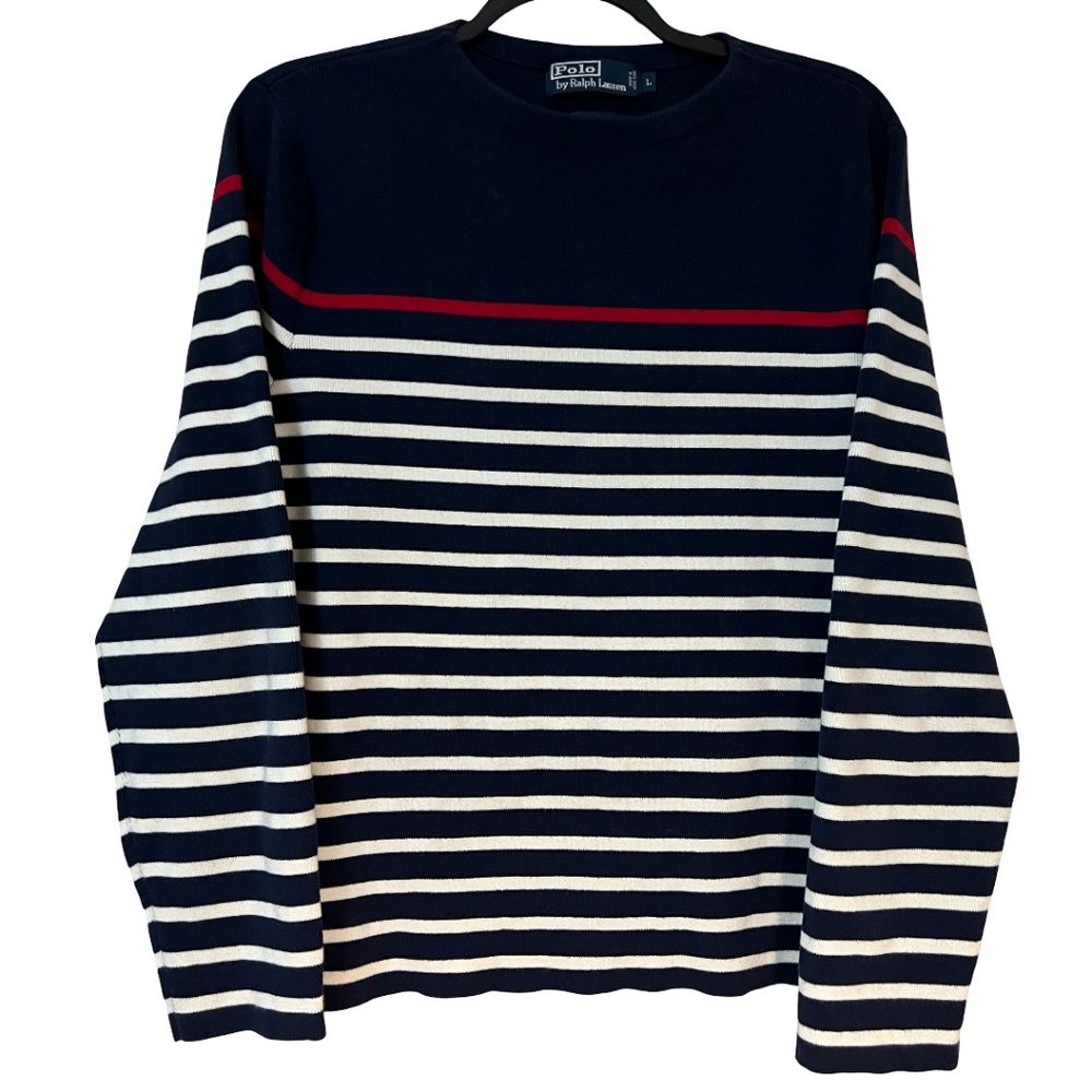 ♥️ Polo Ralph Lauren Y2K Navy & White Striped Crewneck Sweater (INV 0007)